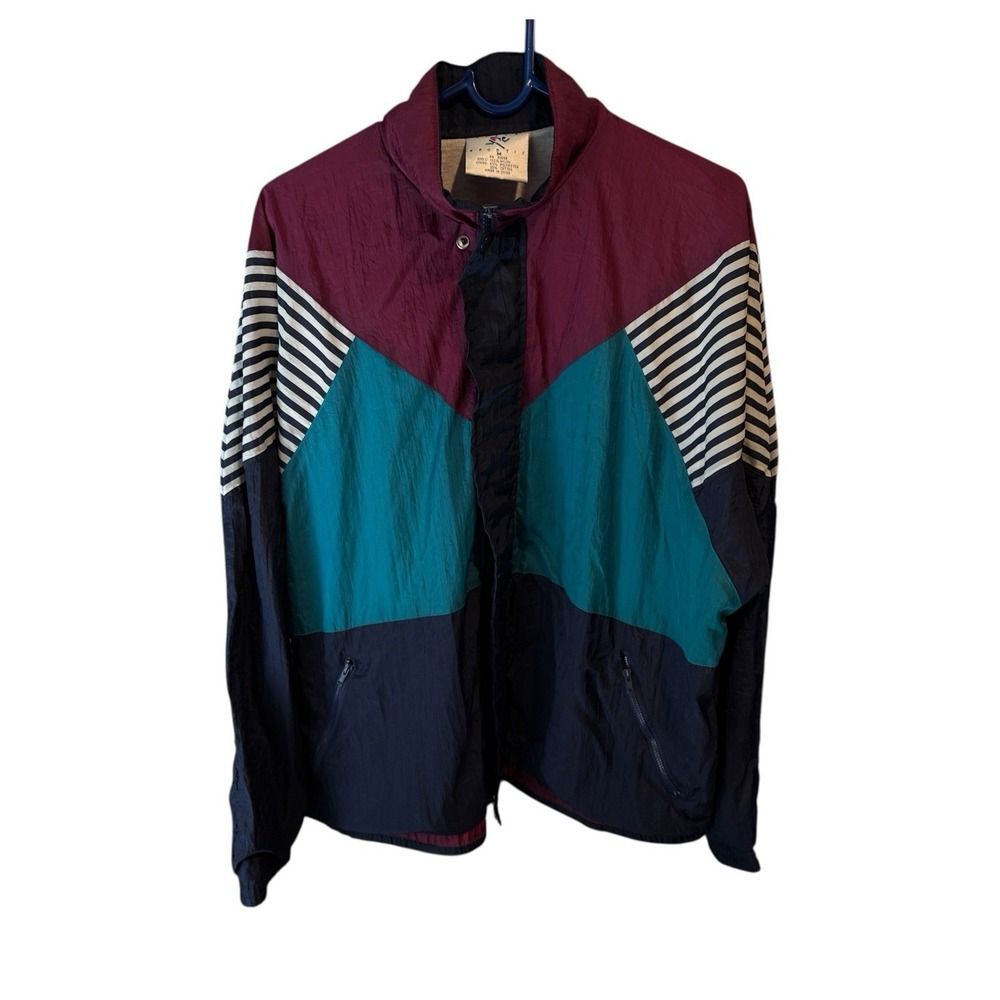 Avait Sportif Maroon Blue Full Zip Vintage Windbreaker Jacket Men's Size Medium